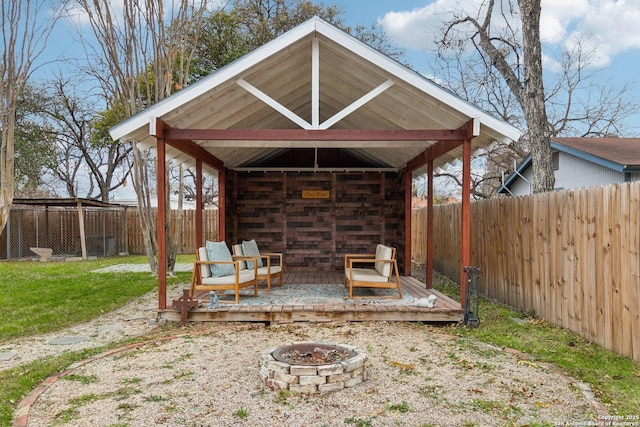 view of patio / terrace with an outdoor fire pit