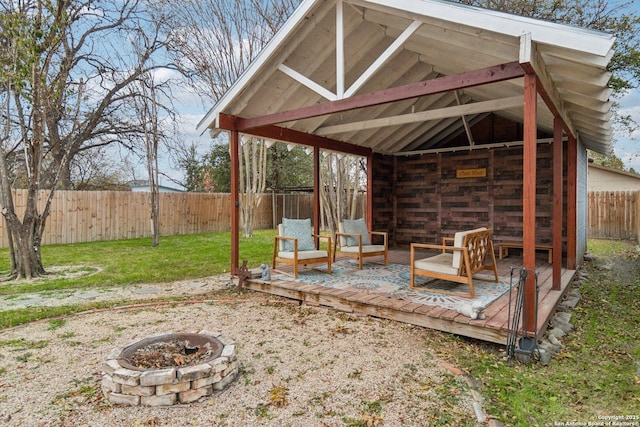 view of patio / terrace with a fire pit