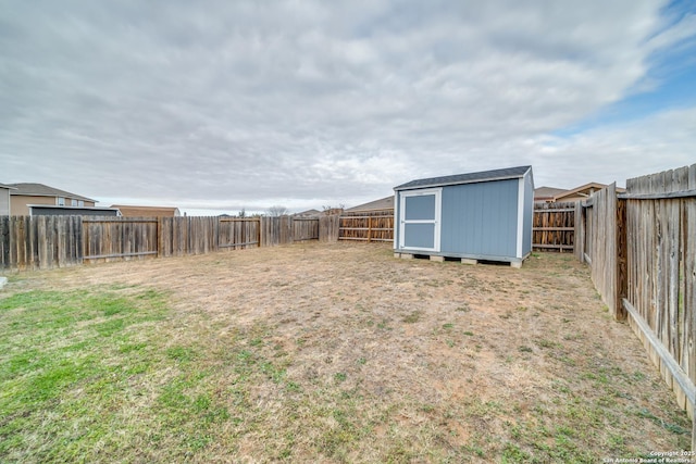 view of yard featuring a shed