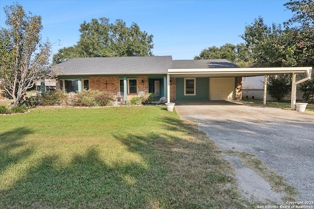 single story home with a carport and a front lawn