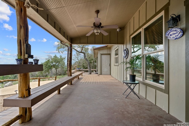 view of patio / terrace featuring ceiling fan