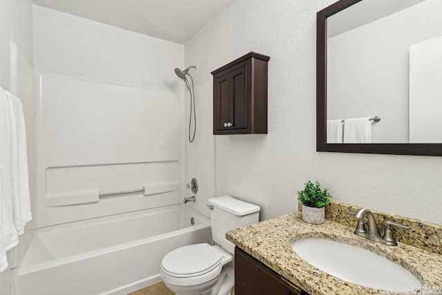 full bathroom featuring  shower combination, toilet, and vanity