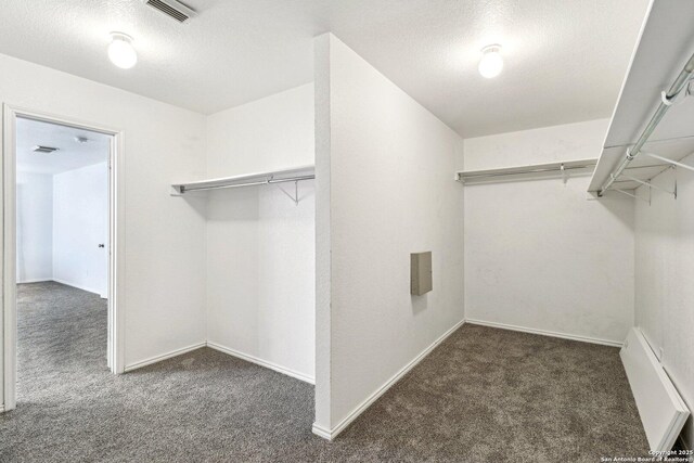 spacious closet with dark colored carpet