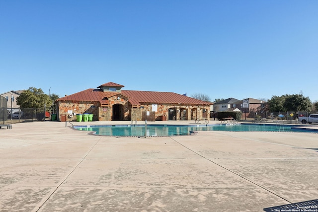 view of pool featuring a gazebo and a patio