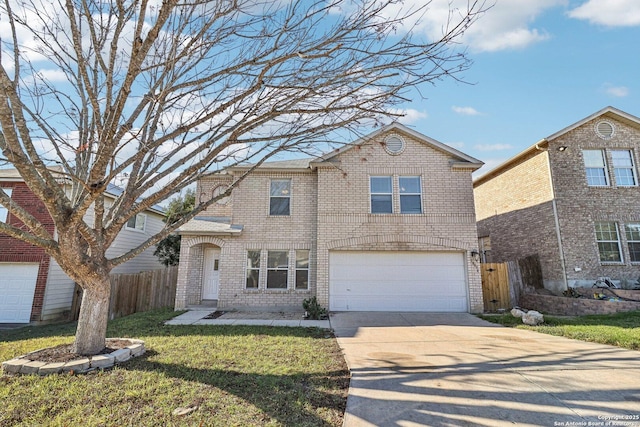 front facade with a garage and a front yard