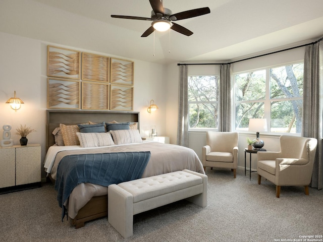 bedroom featuring carpet flooring and ceiling fan