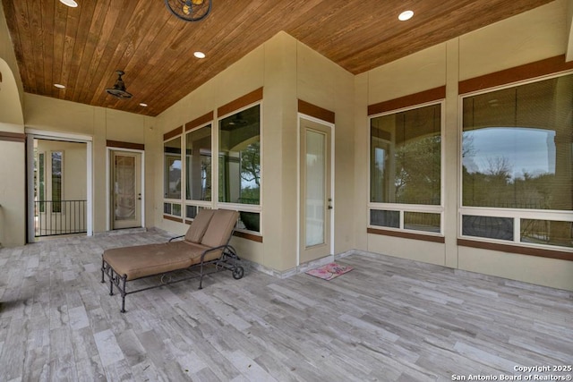 exterior space featuring wood ceiling