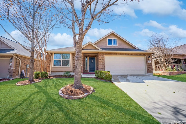 craftsman-style home featuring a garage and a front lawn