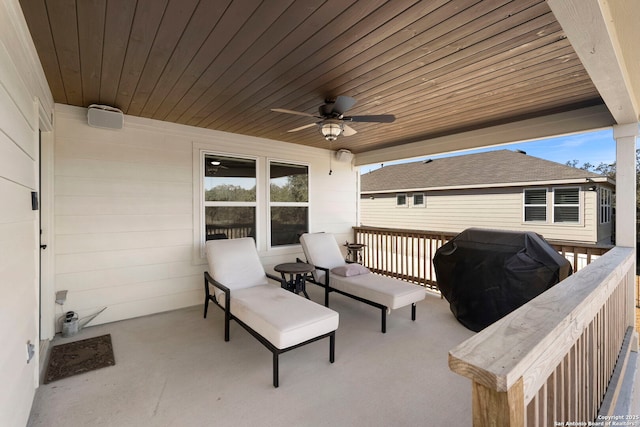 view of patio with grilling area and ceiling fan