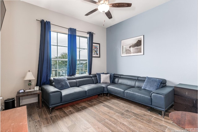 living room featuring ceiling fan