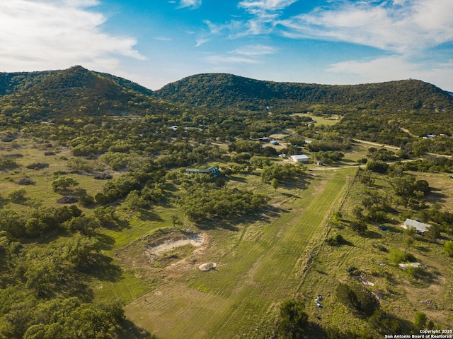 aerial view featuring a rural view and a mountain view