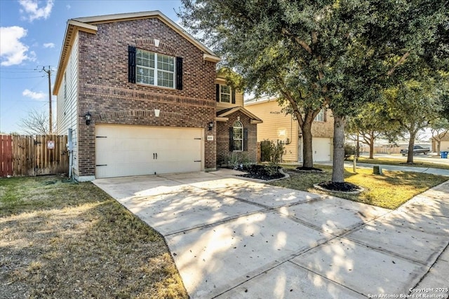 front facade with a garage and a front yard