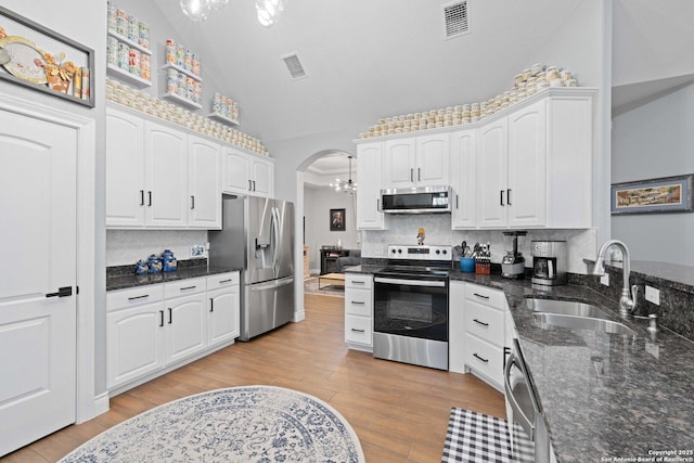 kitchen featuring sink, stainless steel appliances, and white cabinetry