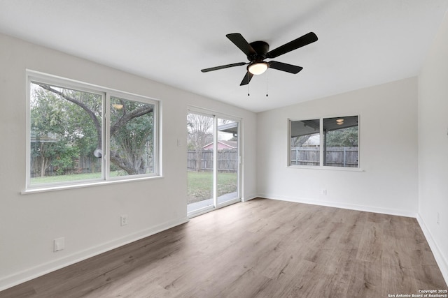 unfurnished room featuring light hardwood / wood-style floors and ceiling fan