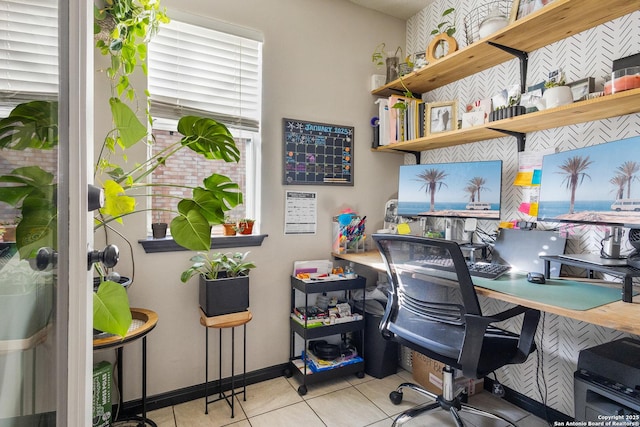 view of tiled home office