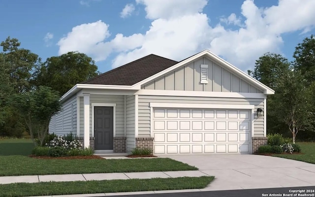 view of front facade featuring a garage and a front lawn