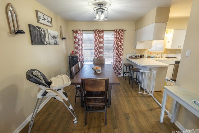 dining room featuring sink and dark hardwood / wood-style floors