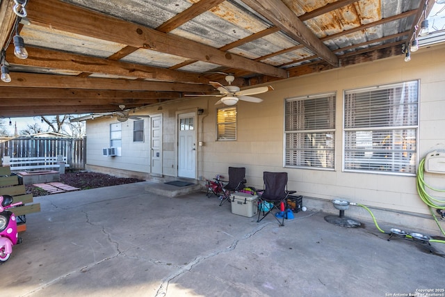 view of patio with cooling unit and ceiling fan