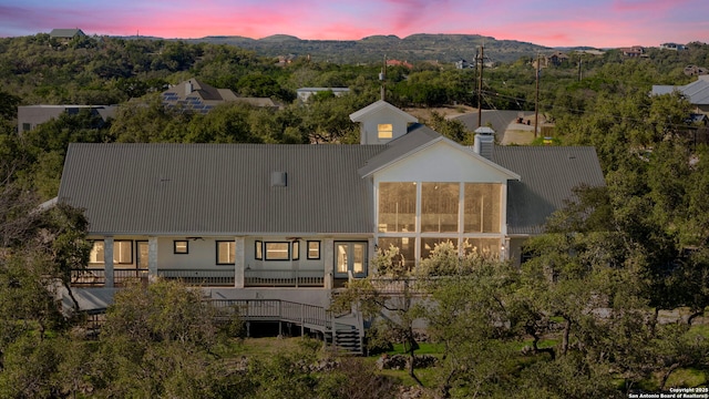 view of aerial view at dusk