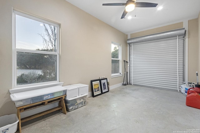 garage with ceiling fan