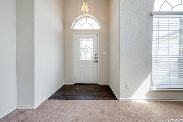 entrance foyer with an inviting chandelier