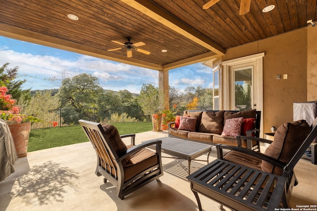 view of patio / terrace featuring outdoor lounge area and ceiling fan