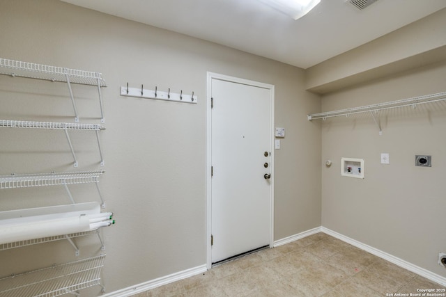 washroom with electric dryer hookup, hookup for a washing machine, and gas dryer hookup