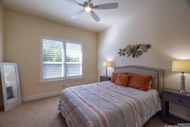 bedroom featuring ceiling fan and carpet floors