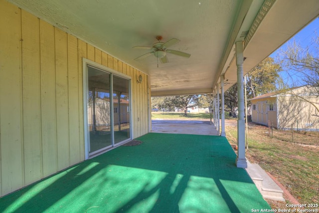 view of patio / terrace featuring ceiling fan