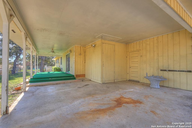 view of patio featuring ceiling fan