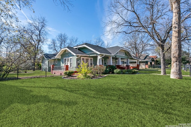 craftsman-style house featuring a porch and a front yard