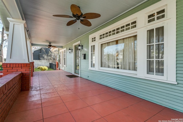 view of patio / terrace featuring ceiling fan and a porch