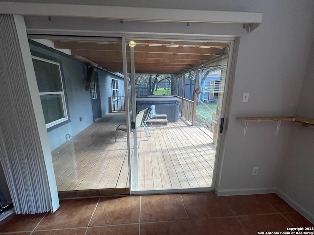 interior space with dark tile patterned floors