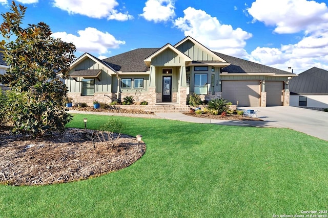 craftsman-style home featuring a garage and a front lawn