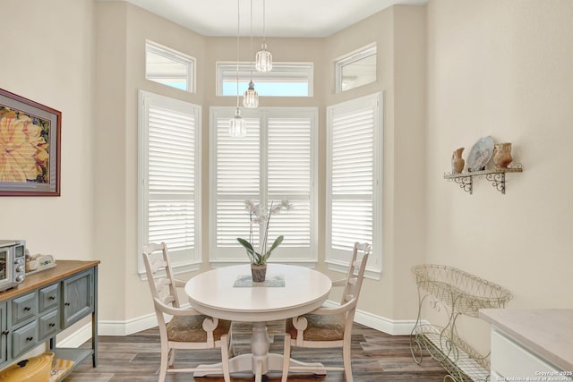 dining area with dark hardwood / wood-style flooring