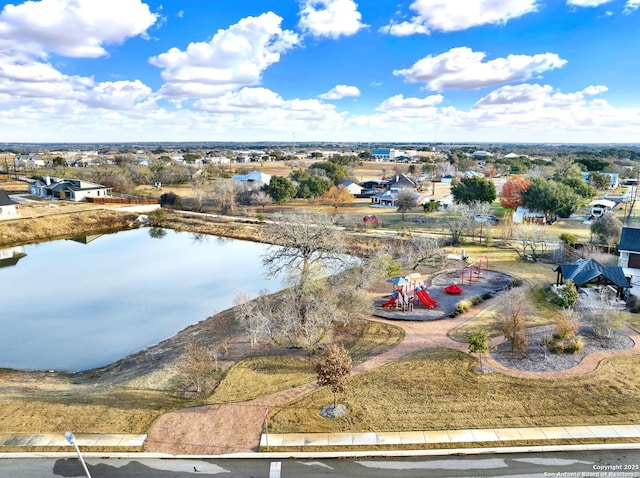 bird's eye view featuring a water view