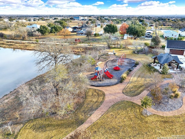 aerial view with a water view