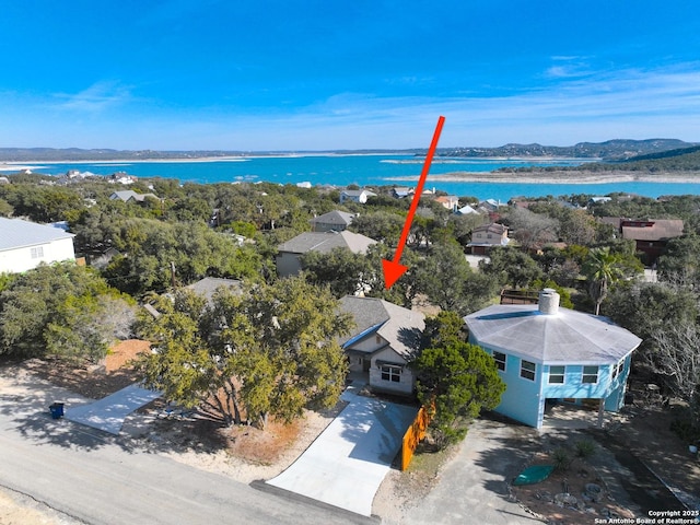 aerial view with a water view