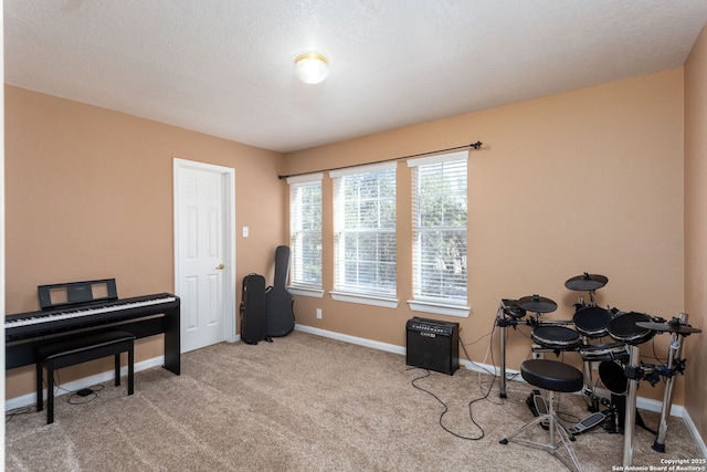 miscellaneous room with light colored carpet