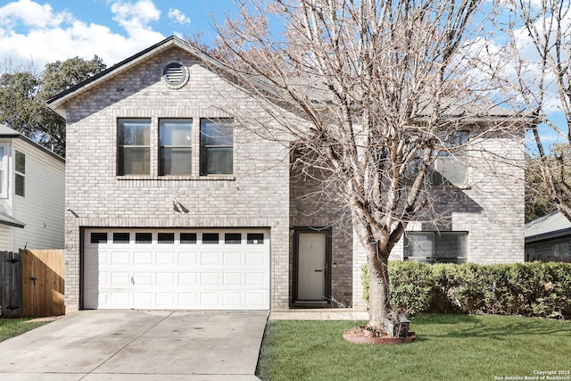 front facade featuring a garage and a front yard