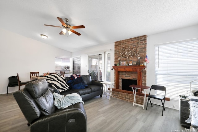 living room featuring plenty of natural light, a fireplace, and light hardwood / wood-style floors