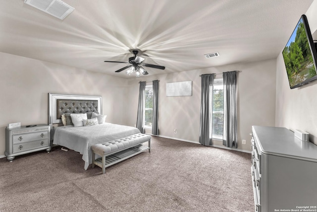 bedroom featuring carpet floors and ceiling fan