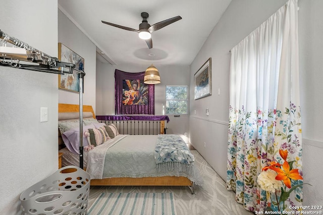 bedroom featuring ceiling fan