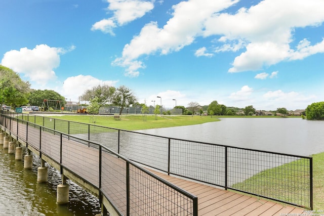 dock area with a water view