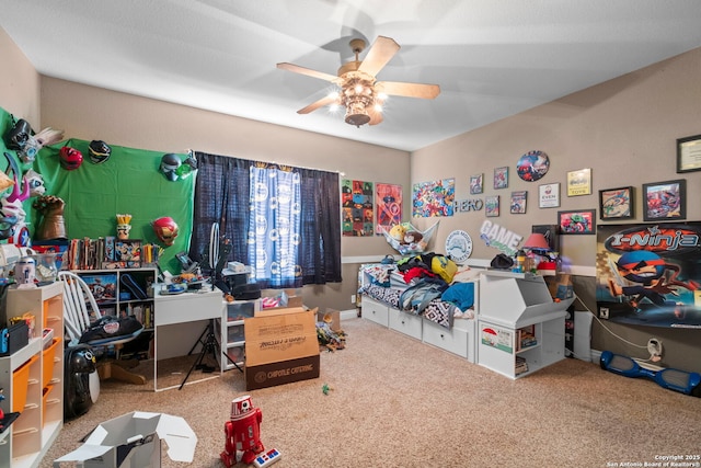 bedroom featuring carpet floors and ceiling fan