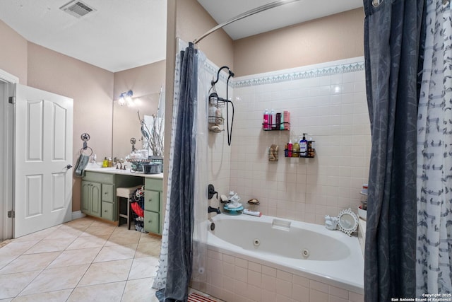 bathroom featuring shower / tub combo with curtain, sink, and tile patterned flooring