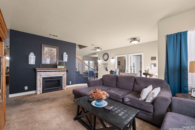 living room featuring carpet