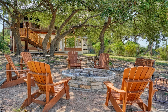 view of patio / terrace featuring an outdoor fire pit