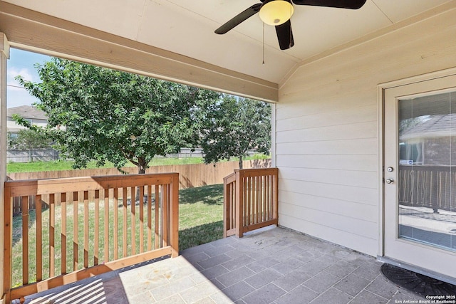 view of patio / terrace featuring ceiling fan