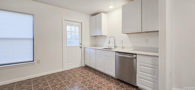 kitchen with white cabinetry, plenty of natural light, sink, and stainless steel dishwasher